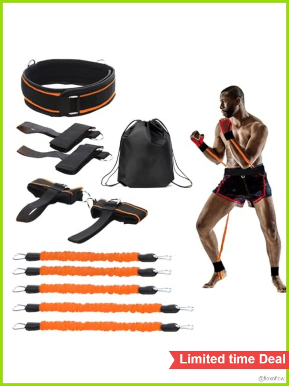 Resistance Bands Set with Adjustable Waist Belt, Ankle & Wrist Cuffs
